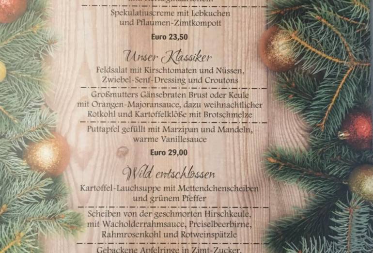 Weihnachtsmenü 2019 der Walkenmühle