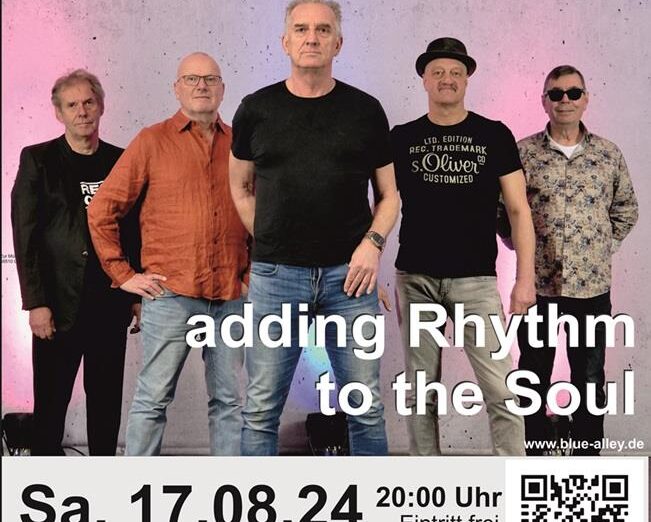 Plakat der Band Blue Alle mit allen 5 Bandmitgliedern die sich auf dem Foto V Förmig angereit haben